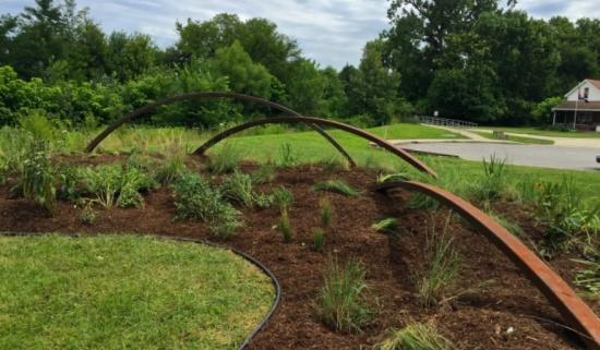 Public art bioswale installation along Pogue's Run