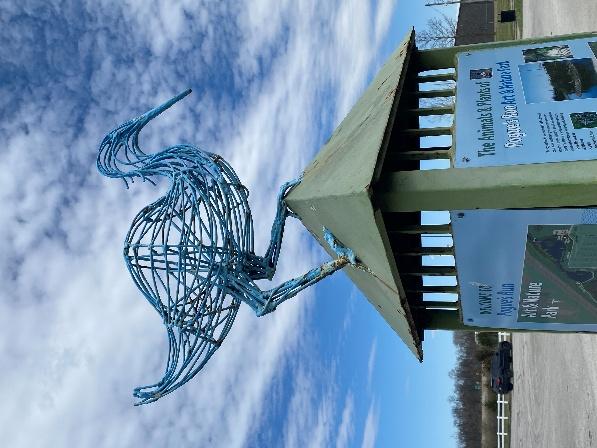 Bird sculpture public art along Pogue's Run