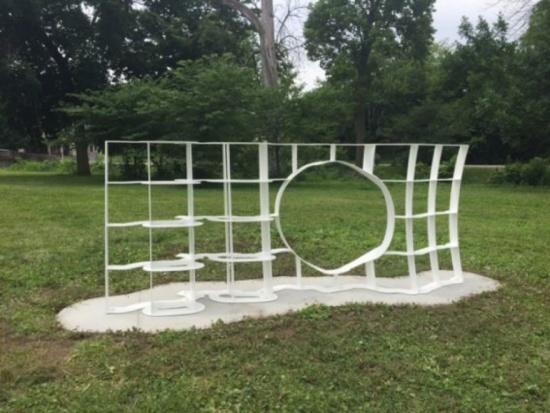 Shelves rest stop art installation